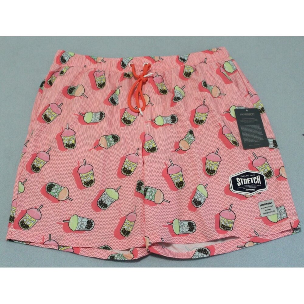 Mosmann Australia Mens Wavey Pink Large Bubble Tea Print Swim Shorts  NWT  L